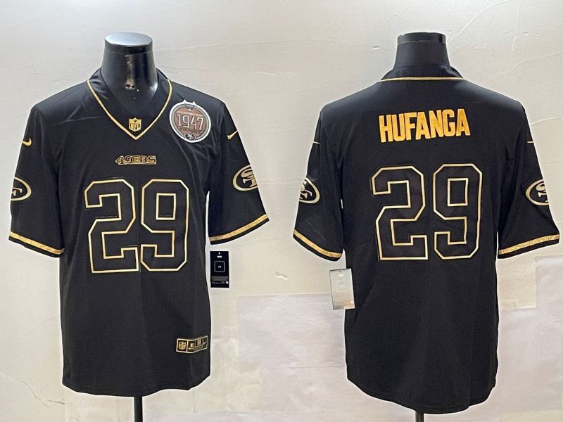 Men San Francisco 49ers 29 Hufanga Black Gold Throwback 2024 Nike Limited NFL Jersey style 2